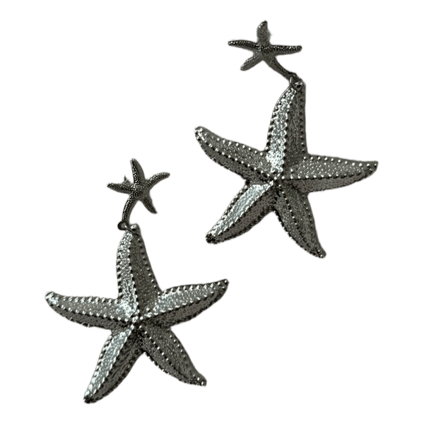 Silver starfish drop earrings