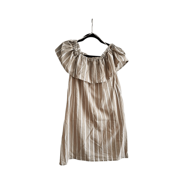 Beige valkoraidallinen mekko