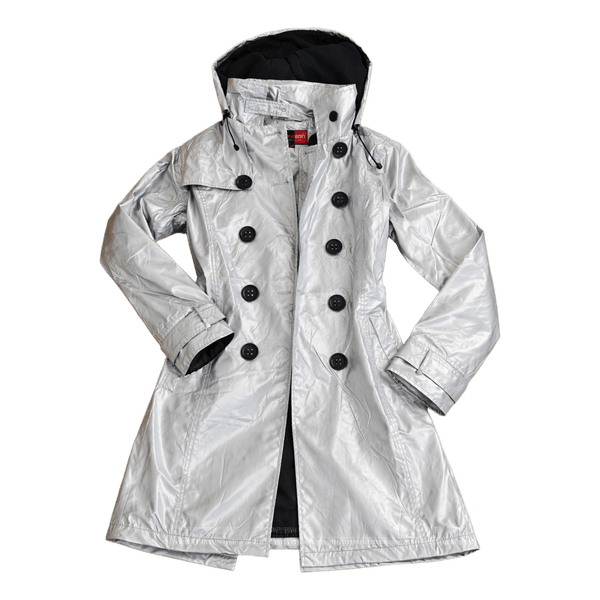 Silver hooded raincoat