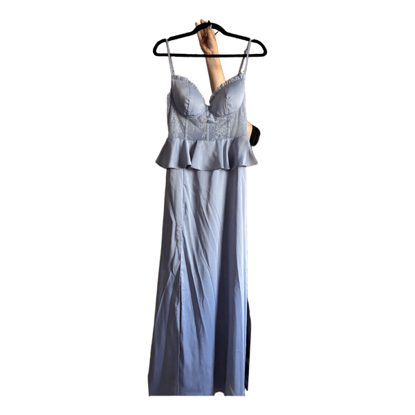 Dusty blue lace maxi dress