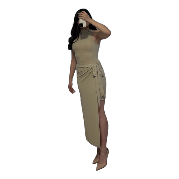 Beige wrap midi dress