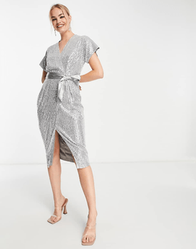Silver sequin midi dress