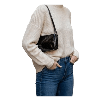 Musta kiiltonahkainen laukku