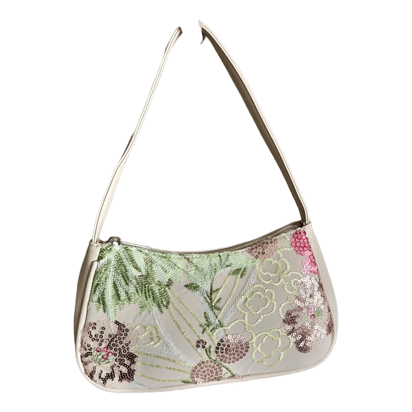 Floral sequin baguette bag