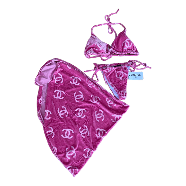 Pink velvet bikini set