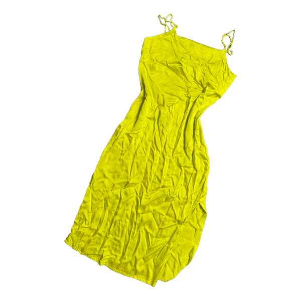 Yellow satin midi dress