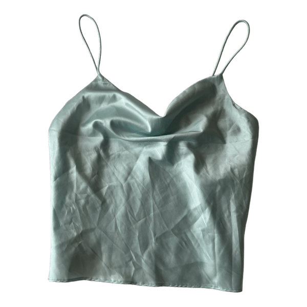 Mint satin cowl neck top