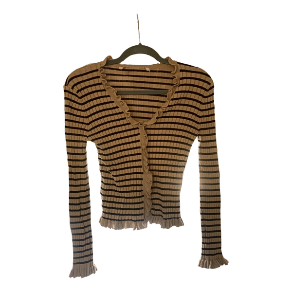 Striped ruffles cardigan