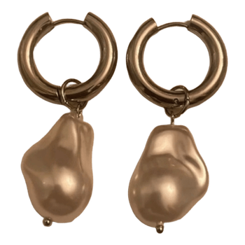 Silver hoop pearl earrings