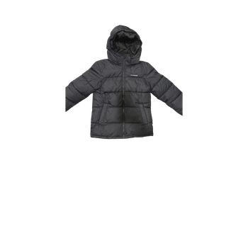 Musta toppatakki hupulla