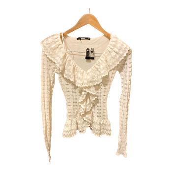 White long-sleeve ruffle top from BikBok