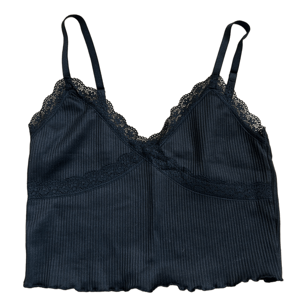 Sort ribstrikket crop top