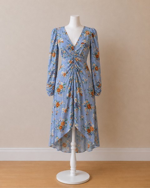 Springfield blue floral midi dress size 38