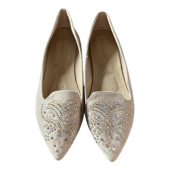 Beige rhinestone loafers