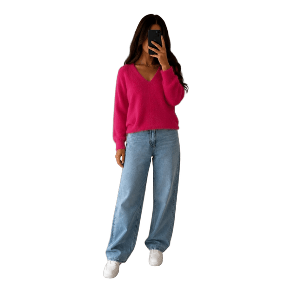 Pink v-neck fluffy sweater