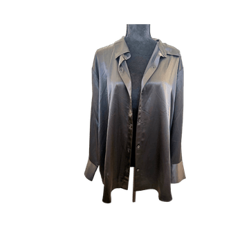 Black long-sleeved satin shirt