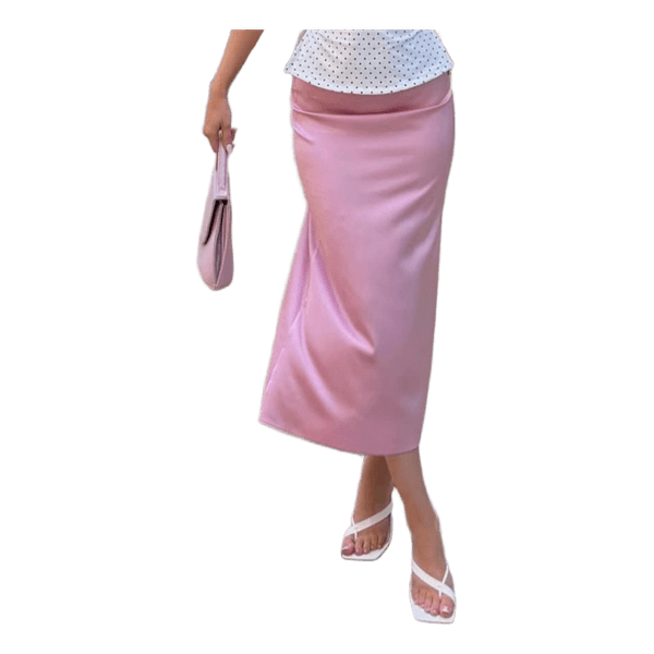 Pink satin midi skirt