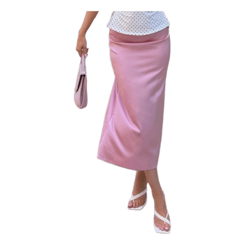 Pink satin midi skirt