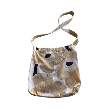 beige valkoinen kangaskassi Marimekko vintage