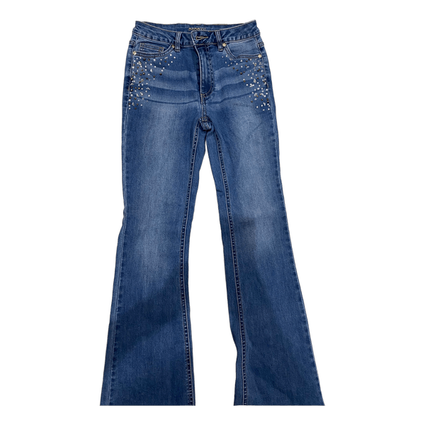 Blue embellished flare jeans