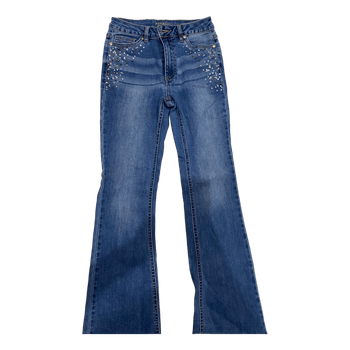 Blue embellished flare jeans