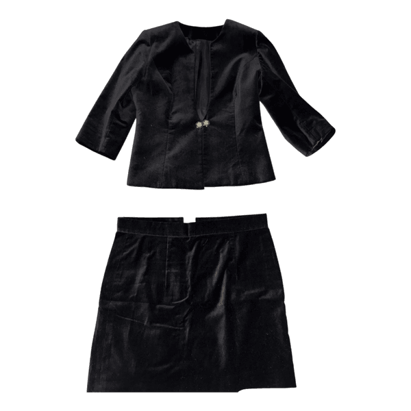 Black velvet skirt suit