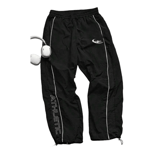 Black athletic nylon joggers