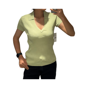 Ribbed polo v-neck top