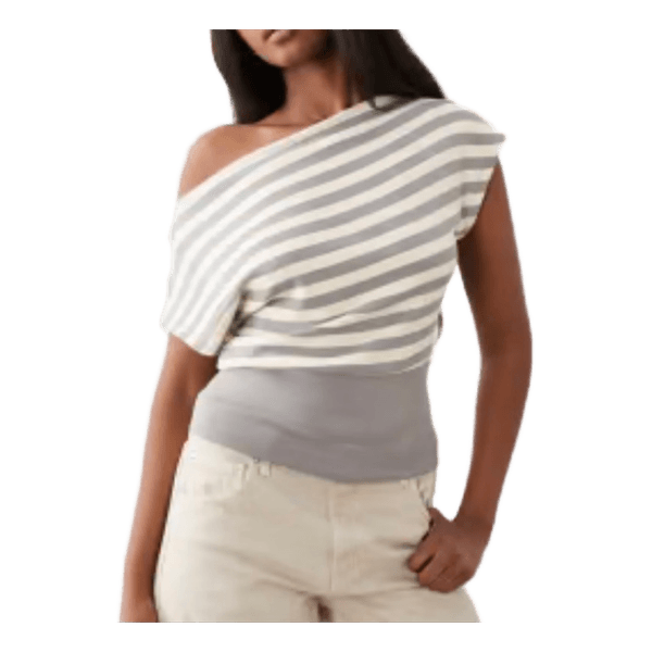 Grey striped off-shoulder top