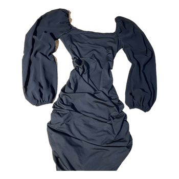 Black ruched puff sleeve dress