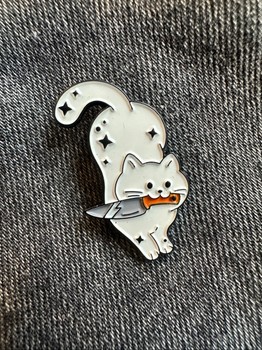 White cat enamel pin