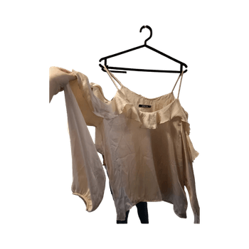 beige off-shoulder paita
