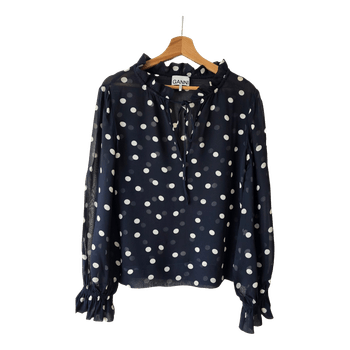 GANNI Copenhagen Navy Polka Dot Blouse - Size 38 - Excellent Condition
