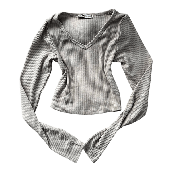Beige ribbed V-neck top