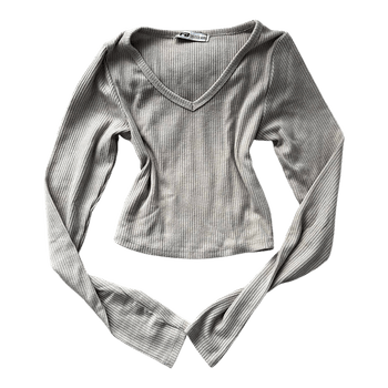 Beige ribbed V-neck top