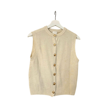 Beige knitted sleeveless cardigan neuleliivi