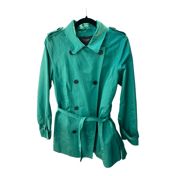 Green double-breasted trench coat
