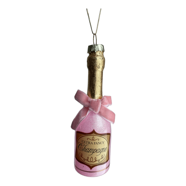 Pink champagne bottle ornament