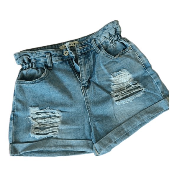 Blue denim paperbag shorts
