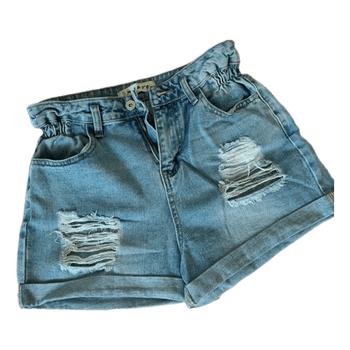 Blue denim paperbag shorts