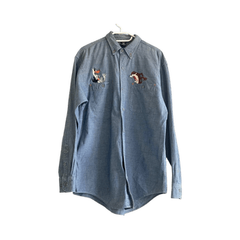 Vintage Warner Bros Looney Tunes Shirt M Daffy Duck Taz Embroidered Blue 90s