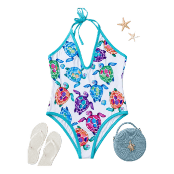 White swimsuit with turtles