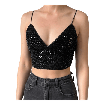 Musta paljetti crop top koko M