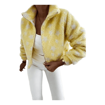 Geltona pūkuota striukė