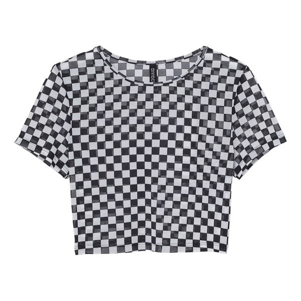 Black white checkered mesh top