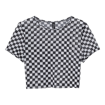 Black white checkered mesh top