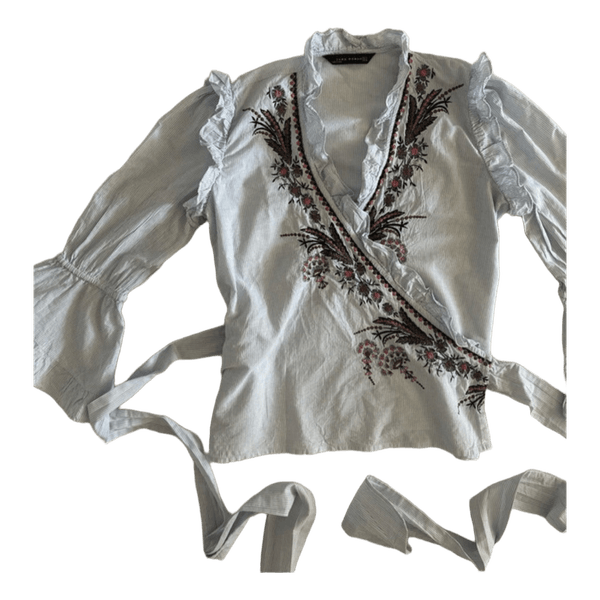 Zara embroidered striped blouse