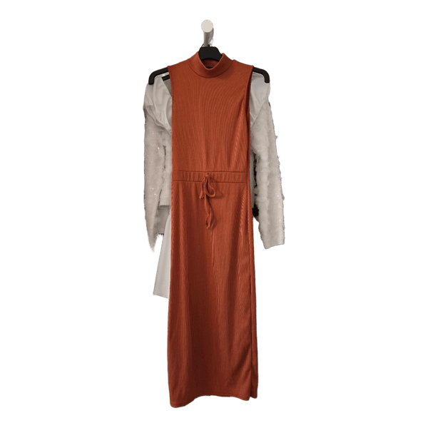Orange rust ribbed midi dress