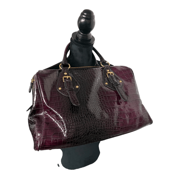 Burgundy crocodile embossed handbag
