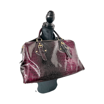 Burgundy crocodile embossed handbag
